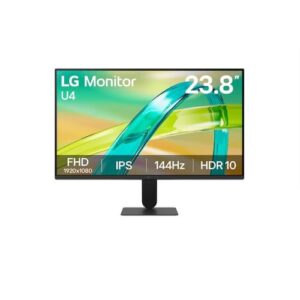 LG 24U411B-B 23.8" FHD IPS Monitor (Modern productivity monitor · home / office / everyday gaming) –23.8" FHD (1920×1080) IPS Display 144Hz REFRESH RATE 5ms GTG / 1ms MBR RESPONSE TIME 99% sRGB COLOR GAMUT HDR10 SUPPORT AMD FreeSync TECHNOLOGY ANTI-GLARE DISPLAY 3-SIDED VIRTUALLY BORDERLESS DESIGN HDMI D-SUB (VGA) HEADPHONE OUTPUT TILT ADJUSTMENT VESA 100×100mm MOUNT COMPATIBLE Black PN: LGMON24U411B
