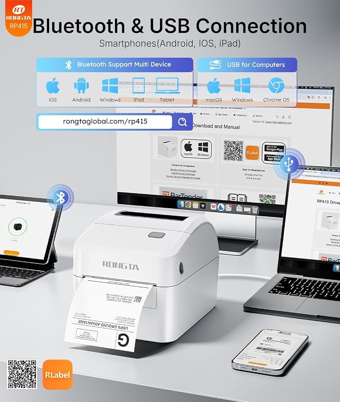 71F-KU5+HHL._AC_SX679_ Rongta Bluetooth Shipping Label Printer RP415 - Fast