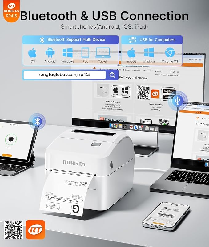 71F99+1uFoL._AC_SX679_ Rongta Bluetooth Shipping Label Printer RP415 - Fast