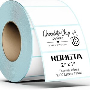 # Rongta 2 Inch Rectangular Thermal Labels Self-Adhesive Round Direct Thermal Sticker Label for Small Business Home Office (White, 2''×1'' (1000 Labels/Roll))