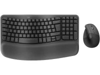 Logitech Wave Keys and Lift Combo – Graphite (920-013635) Ergonomic Wireless Keyboard and Vertical Mouse Combo US International Layout 2.4GHz Logi Bolt USB Receiver + Bluetooth LE Wave-Shaped Keyboard with Cushioned Palm Rest Lift 57° Vertical Ergonomic Mouse 400–4000 DPI Connect Up to 3 Devices Keyboard: 2 × AAA Batteries, Up to 36 Months Mouse: 1 × AA Battery Up to 24 Months 10m Wireless Range Windows macOS ChromeOS Linux iPadOS and Android Compatible Graphite